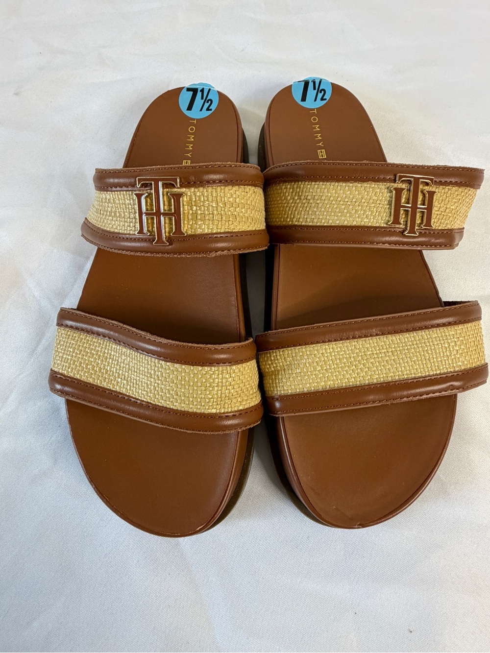 Tommy Hilfiger Brown & Tan Double-Band Slide Sandals